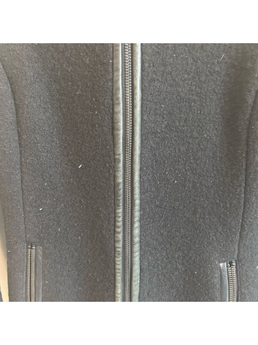 Women's Black Leather Sleeve Coat - Picture 2 of 7